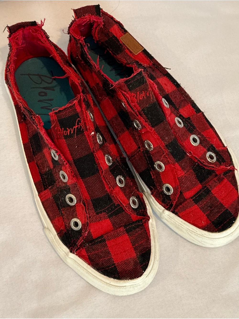Blowfish Red and Black Plaid Slip-On Sneakers
